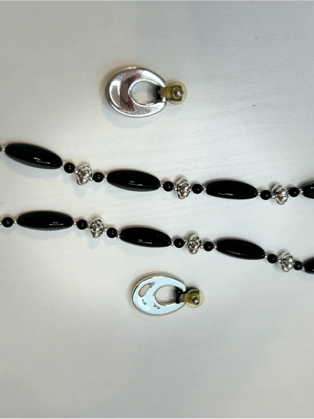 Classic Black and Silver Pendant Necklace & Earring Set